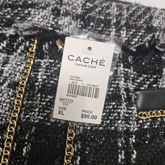NWT! Cache Black And White Mini Skirt With Gold Accents! - Picture 2 of 8